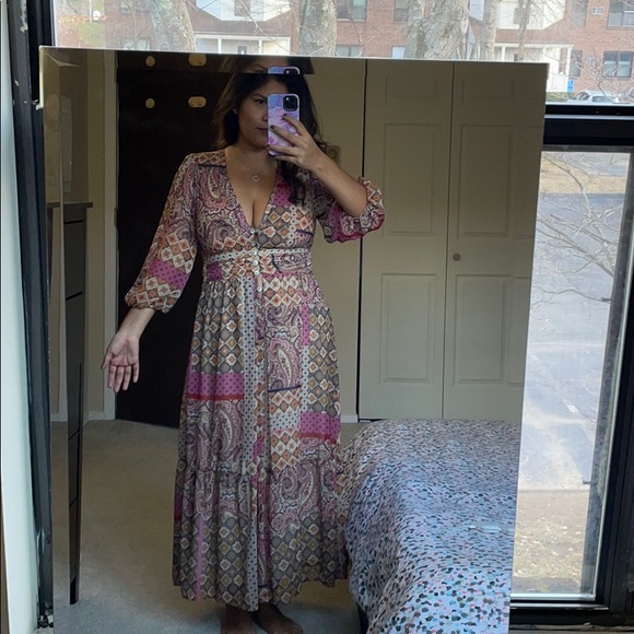ZARA bloggers favorite multicolor Paisley print dress size small NWT - Picture 5 of 8